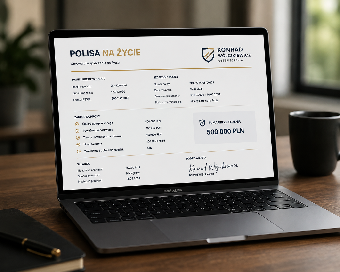 Mockup aplikacji ubezpieczeniowej